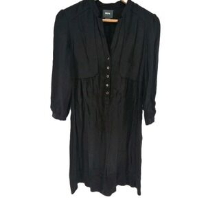 Maeve Anthropologie Black Shirt Dress 4 Taryn Crepe Shift Button Front Career